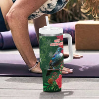 Tui Meri Kirihimete Personalised Tumbler With Handle Pohutukawa Flowers Green Motif - Polynesian Pride