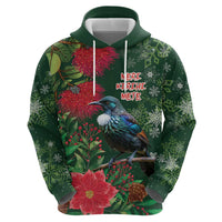 Tui Meri Kirihimete Personalised Zip Hoodie Pohutukawa Flowers Green Motif - Polynesian Pride