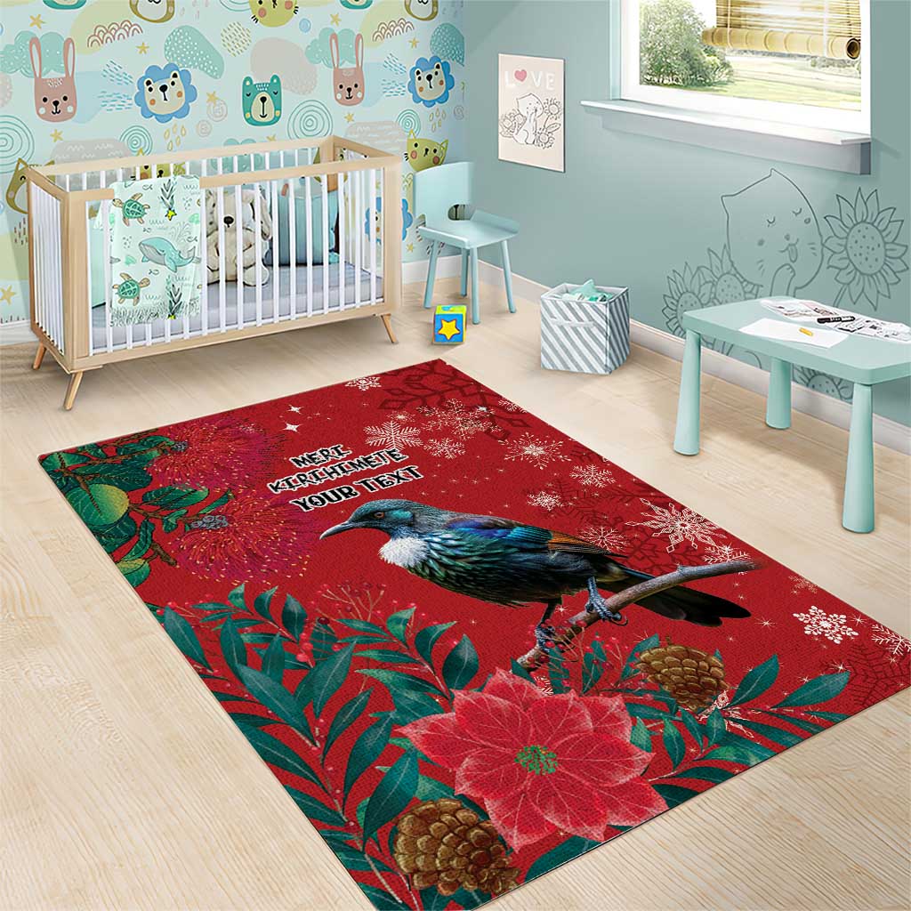 Tui Meri Kirihimete Personalised Area Rug Pohutukawa Flowers Red Motif - Polynesian Pride