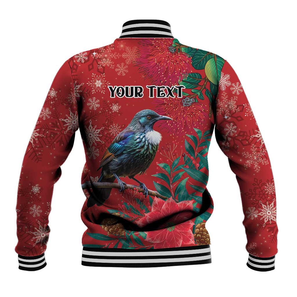 Tui Meri Kirihimete Personalised Baseball Jacket Pohutukawa Flowers Red Motif LT9 - Polynesian Pride