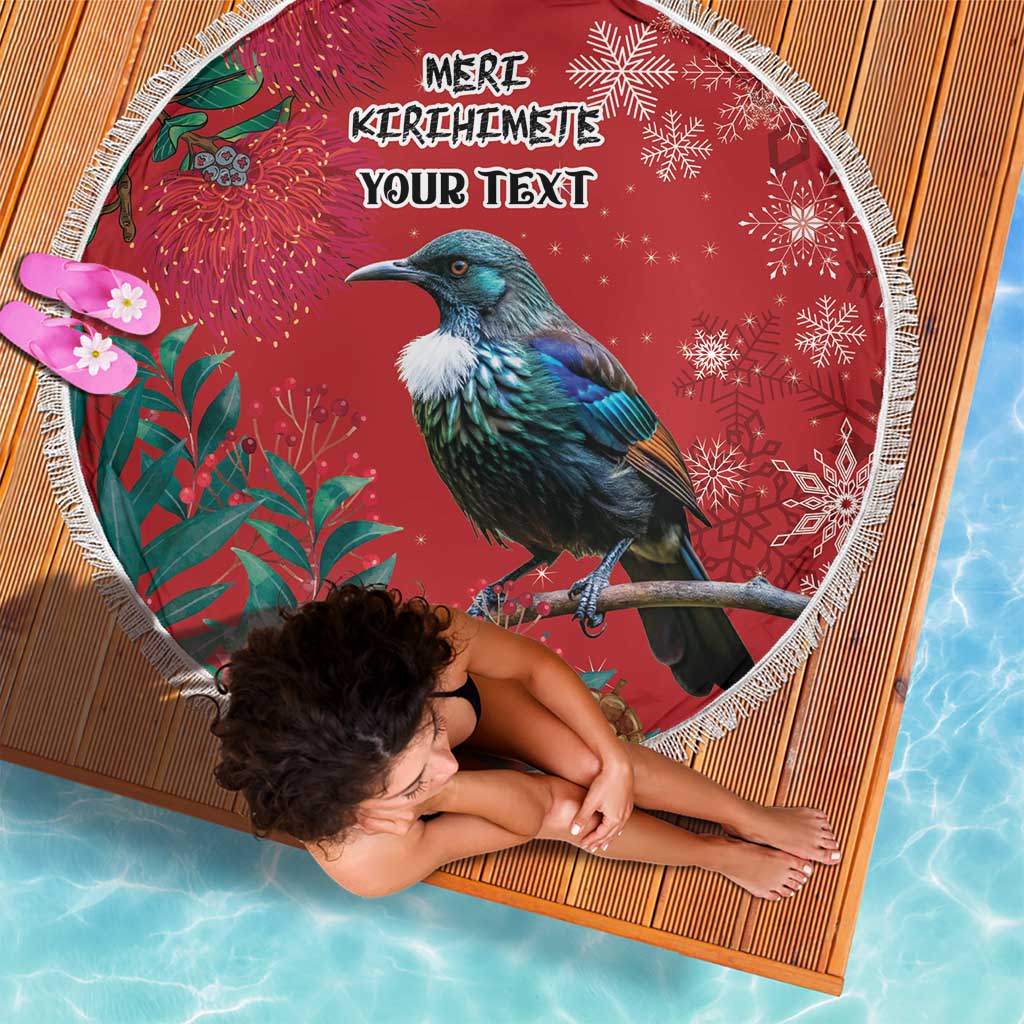 Tui Meri Kirihimete Personalised Beach Blanket Pohutukawa Flowers Red Motif LT9 - Polynesian Pride