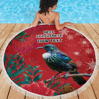 Tui Meri Kirihimete Personalised Beach Blanket Pohutukawa Flowers Red Motif LT9 - Polynesian Pride