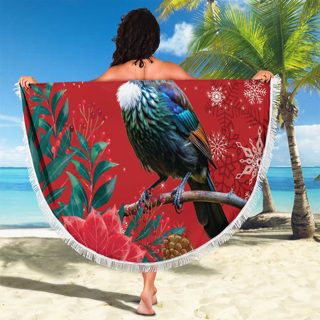 Tui Meri Kirihimete Personalised Beach Blanket Pohutukawa Flowers Red Motif LT9 - Polynesian Pride