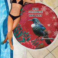 Tui Meri Kirihimete Personalised Beach Blanket Pohutukawa Flowers Red Motif LT9 - Polynesian Pride