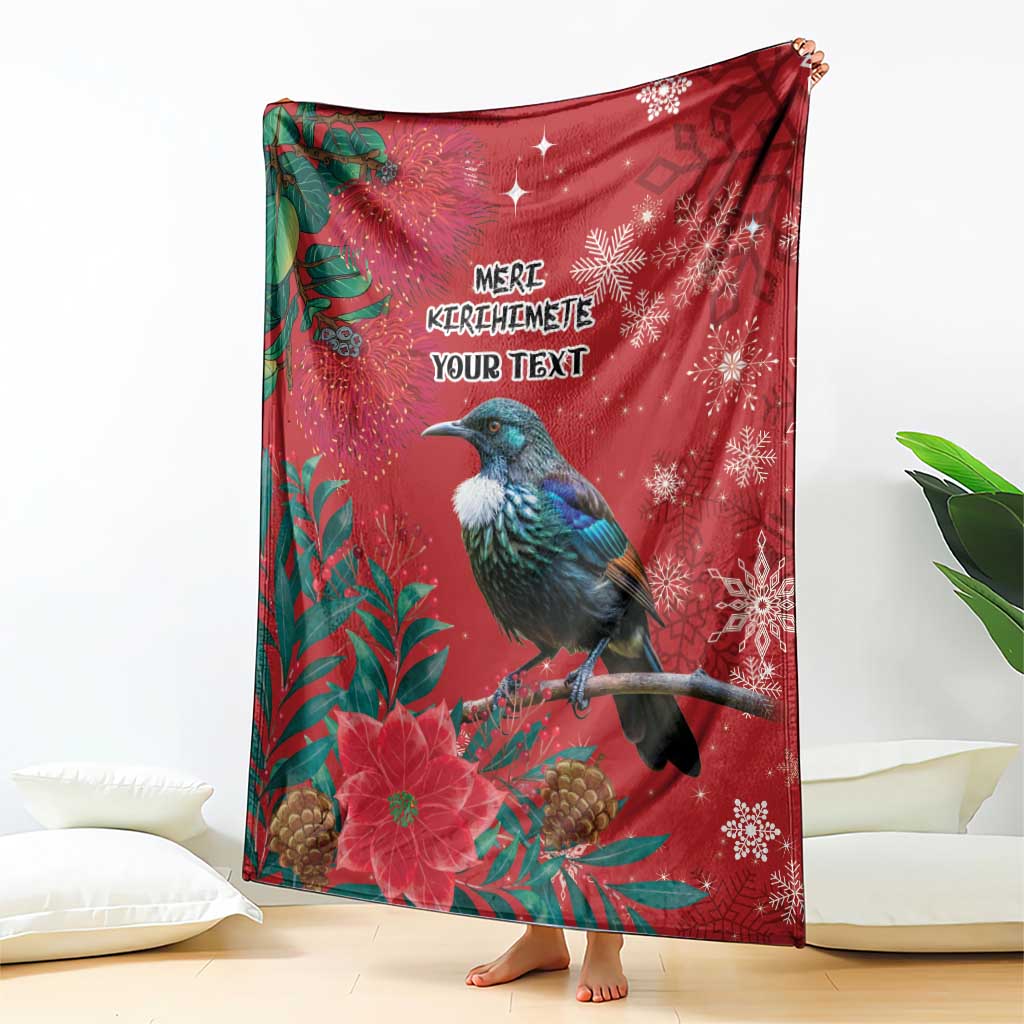 Tui Meri Kirihimete Personalised Blanket Pohutukawa Flowers Red Motif - Polynesian Pride
