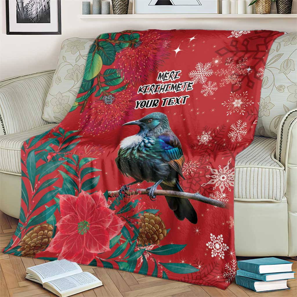 Tui Meri Kirihimete Personalised Blanket Pohutukawa Flowers Red Motif - Polynesian Pride