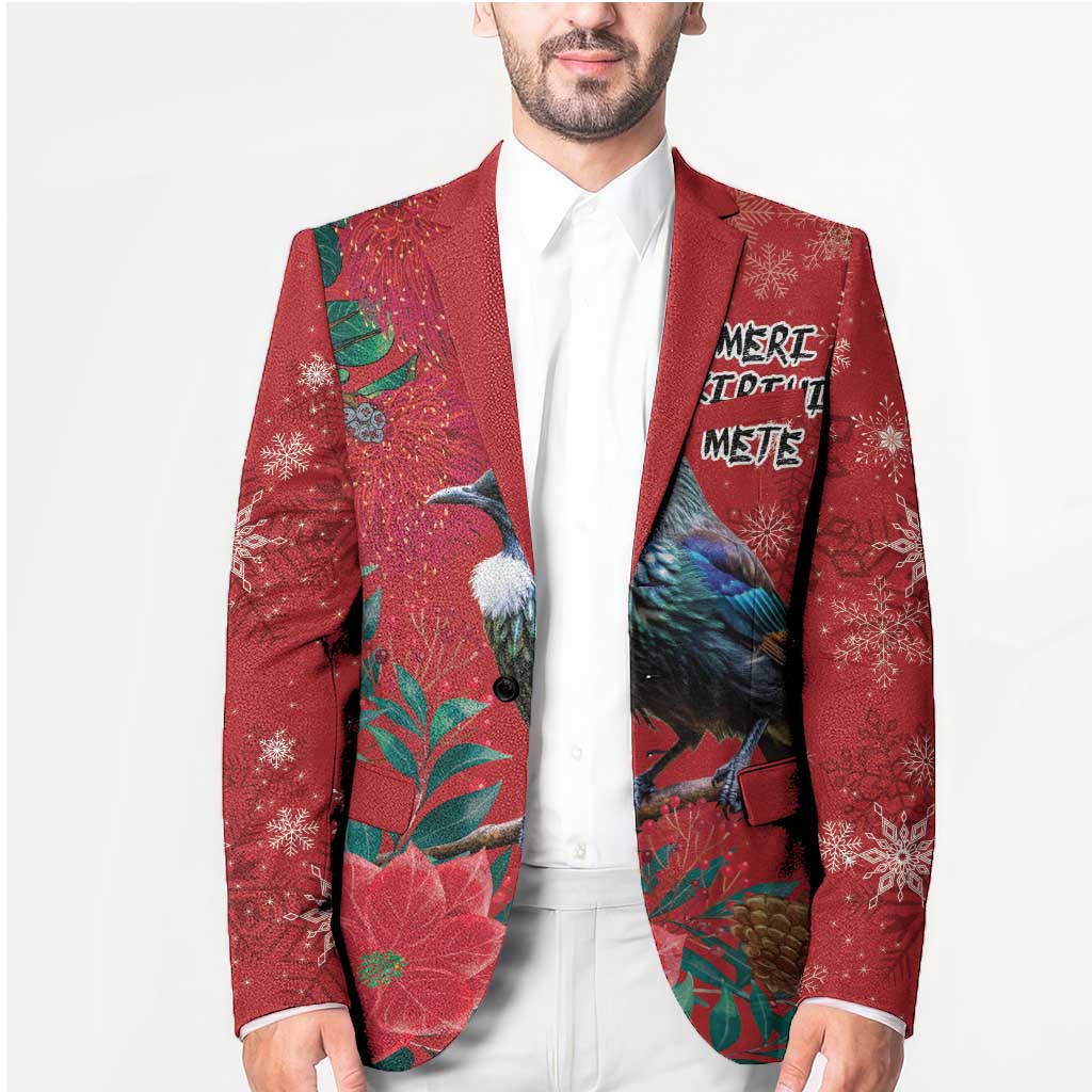 Tui Meri Kirihimete Personalised Blazer Pohutukawa Flowers Red Motif LT9 - Polynesian Pride