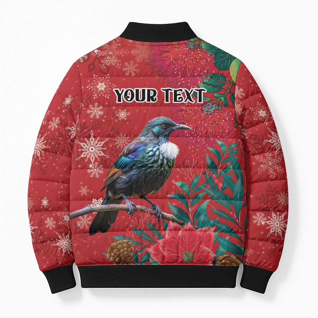 Tui Meri Kirihimete Personalised Bomber Puffer Jacket Pohutukawa Flowers Red Motif LT9 - Polynesian Pride