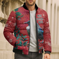 Tui Meri Kirihimete Personalised Bomber Puffer Jacket Pohutukawa Flowers Red Motif LT9 - Polynesian Pride