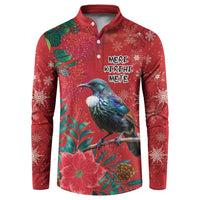 Tui Meri Kirihimete Personalised Button Sweatshirt Pohutukawa Flowers Red Motif LT9 Red - Polynesian Pride