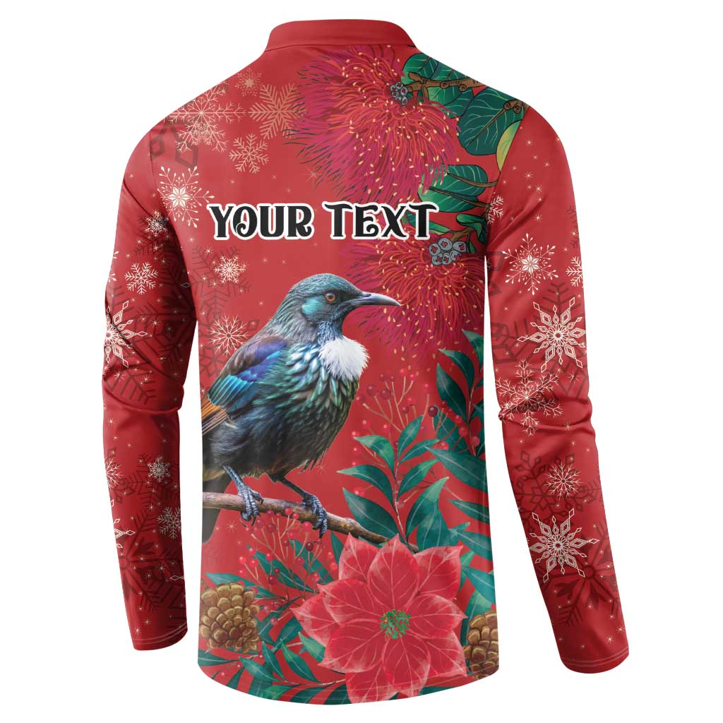 Tui Meri Kirihimete Personalised Button Sweatshirt Pohutukawa Flowers Red Motif LT9 - Polynesian Pride