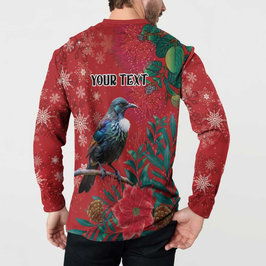 Tui Meri Kirihimete Personalised Button Sweatshirt Pohutukawa Flowers Red Motif LT9 - Polynesian Pride