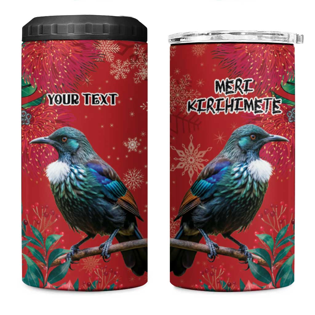 Tui Meri Kirihimete Personalised 4 in 1 Can Cooler Tumbler Pohutukawa Flowers Red Motif - Polynesian Pride