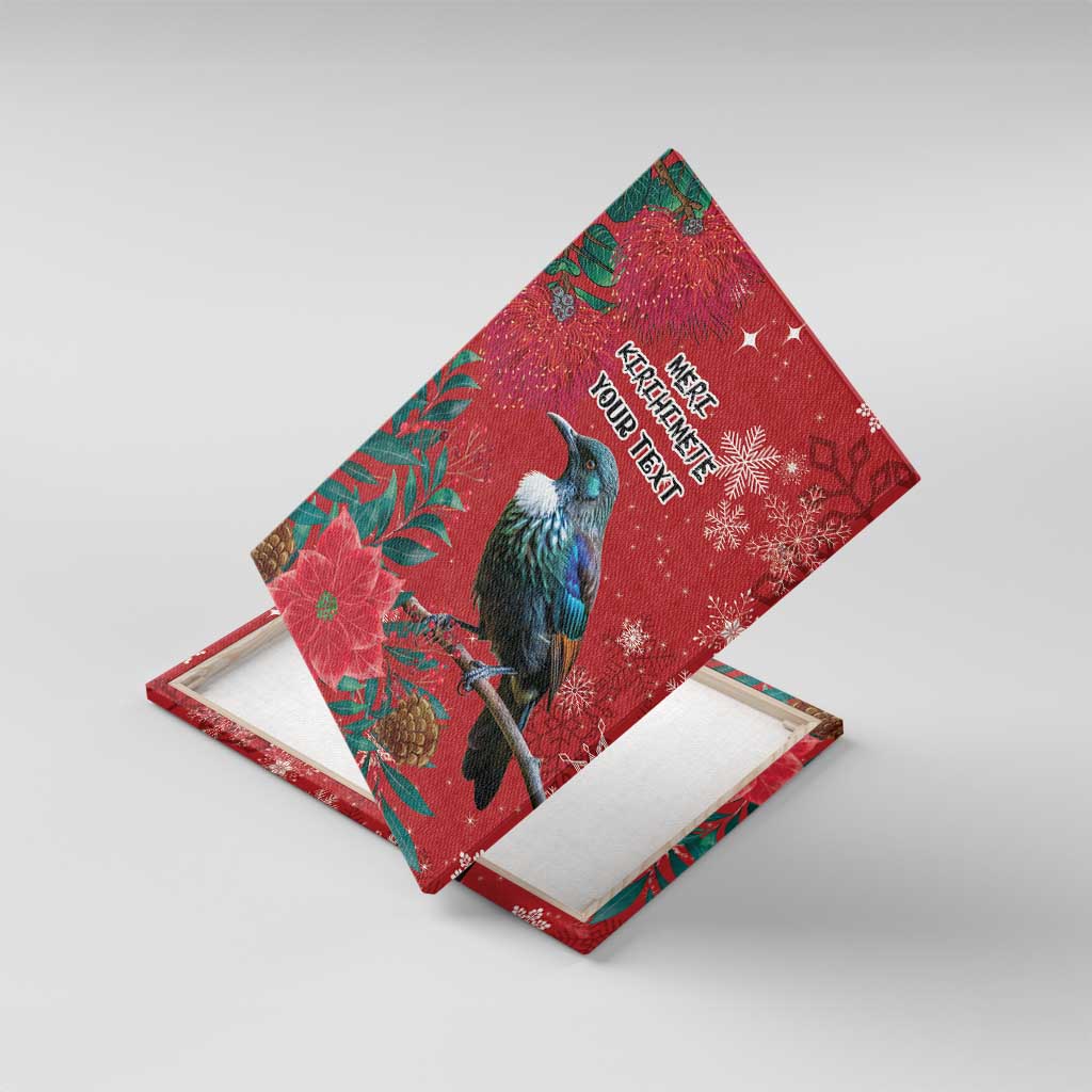 Tui Meri Kirihimete Personalised Canvas Wall Art Pohutukawa Flowers Red Motif LT9 With Frame Red - Polynesian Pride