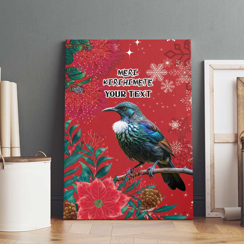 Tui Meri Kirihimete Personalised Canvas Wall Art Pohutukawa Flowers Red Motif LT9 - Polynesian Pride