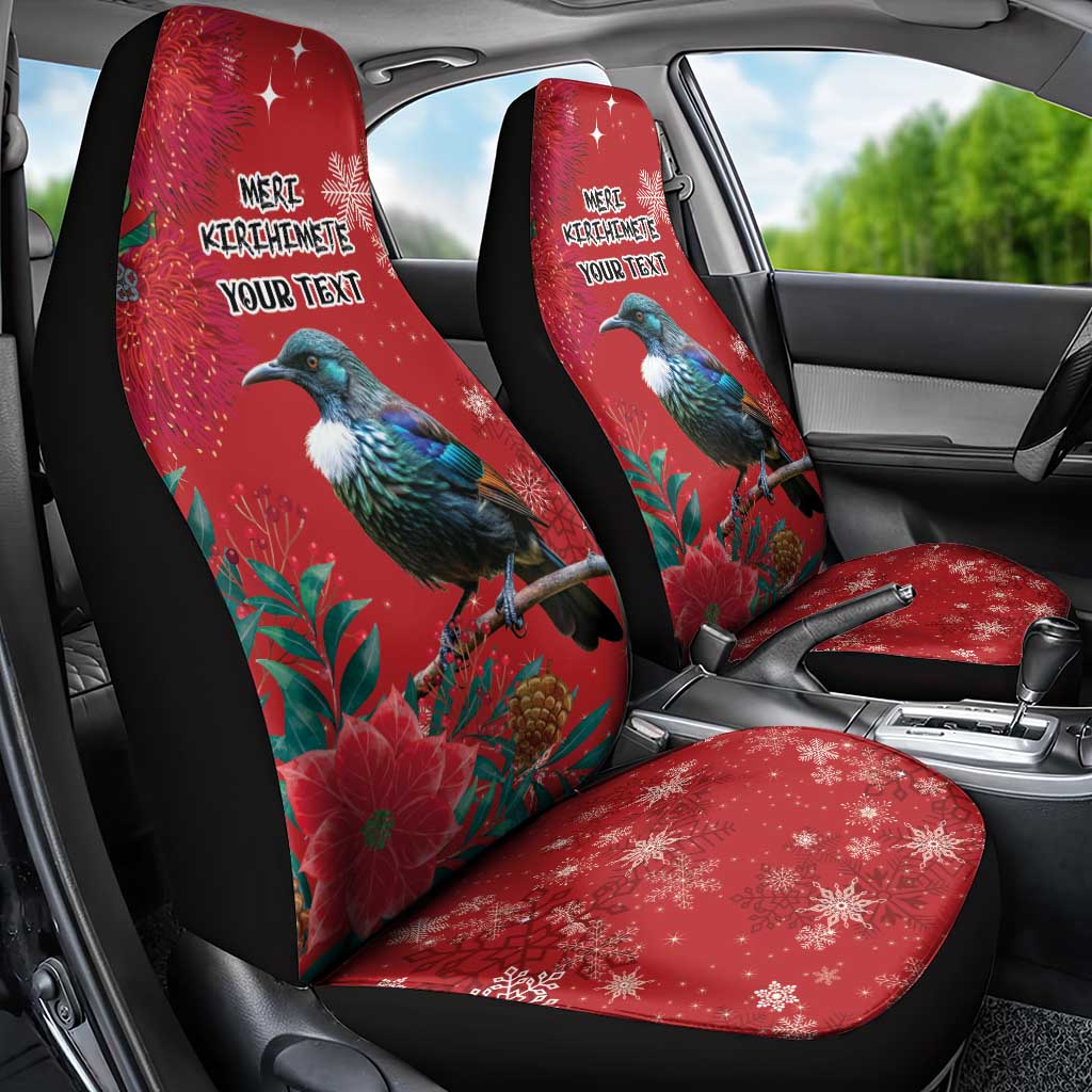 Tui Meri Kirihimete Personalised Car Seat Cover Pohutukawa Flowers Red Motif - Polynesian Pride