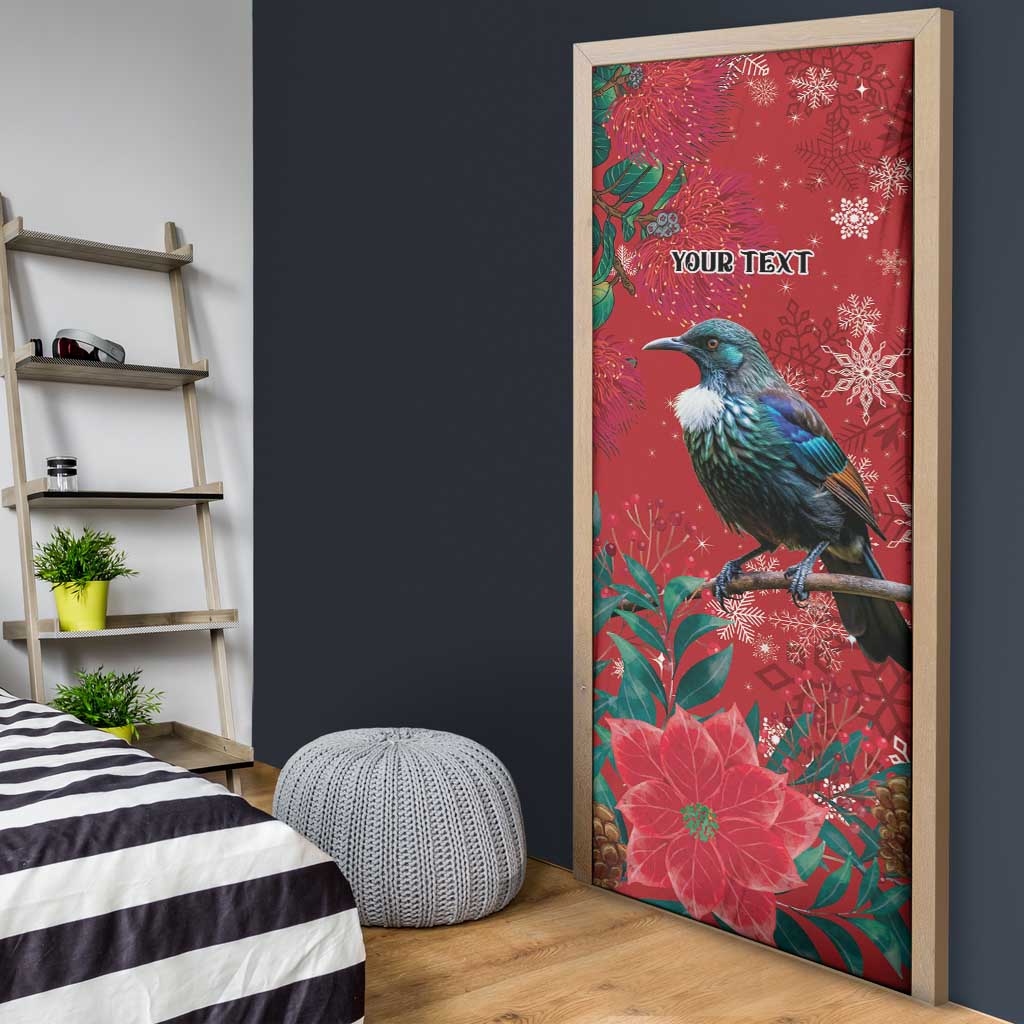 Tui Meri Kirihimete Personalised Door Cover Pohutukawa Flowers Red Motif - Polynesian Pride