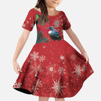 Tui Meri Kirihimete Personalised Family Matching Mermaid Dress and Hawaiian Shirt Pohutukawa Flowers Red Motif - Polynesian Pride