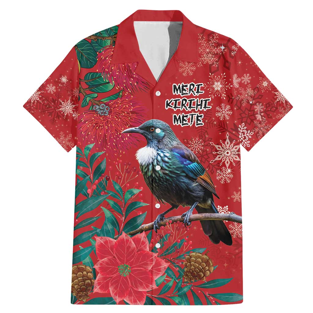 Tui Meri Kirihimete Personalised Family Matching Mermaid Dress and Hawaiian Shirt Pohutukawa Flowers Red Motif - Polynesian Pride
