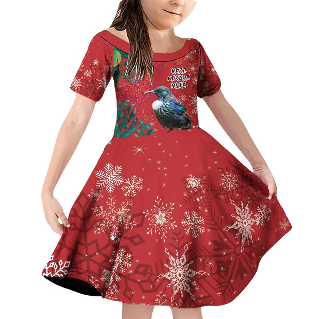 Tui Meri Kirihimete Personalised Family Matching Off Shoulder Short Dress and Hawaiian Shirt Pohutukawa Flowers Red Motif - Polynesian Pride