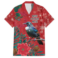 Tui Meri Kirihimete Personalised Family Matching Short Sleeve Bodycon Dress and Hawaiian Shirt Pohutukawa Flowers Red Motif - Polynesian Pride