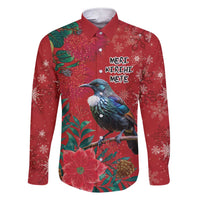 Tui Meri Kirihimete Personalised Family Matching Short Sleeve Bodycon Dress and Hawaiian Shirt Pohutukawa Flowers Red Motif - Polynesian Pride