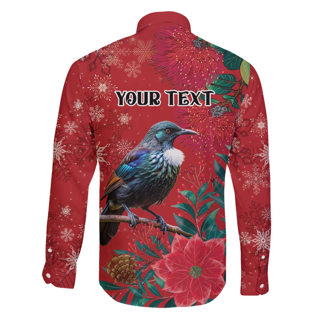 Tui Meri Kirihimete Personalised Family Matching Short Sleeve Bodycon Dress and Hawaiian Shirt Pohutukawa Flowers Red Motif - Polynesian Pride