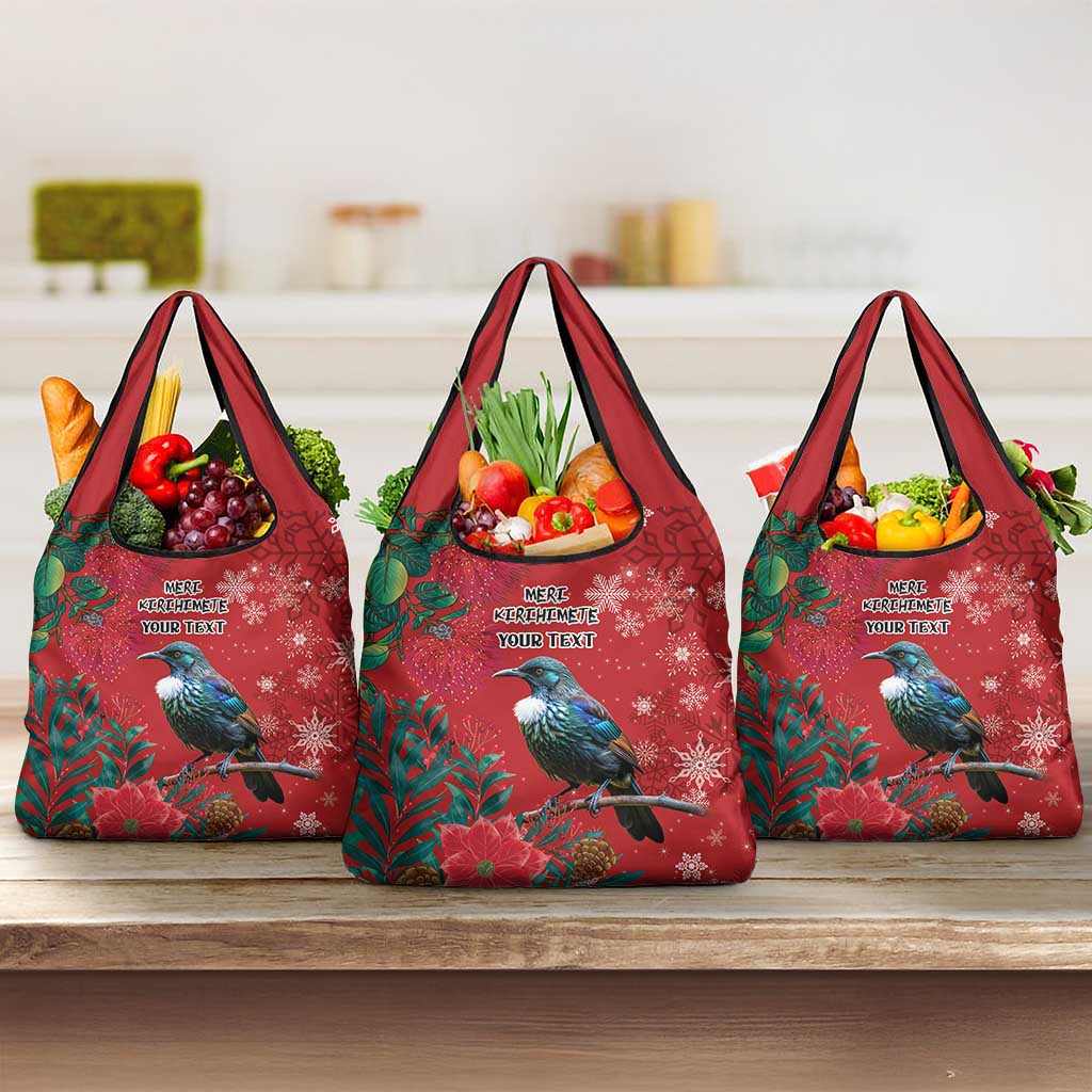 Tui Meri Kirihimete Personalised Grocery Bag Pohutukawa Flowers Red Motif LT9 3-pack One Size Red - Polynesian Pride