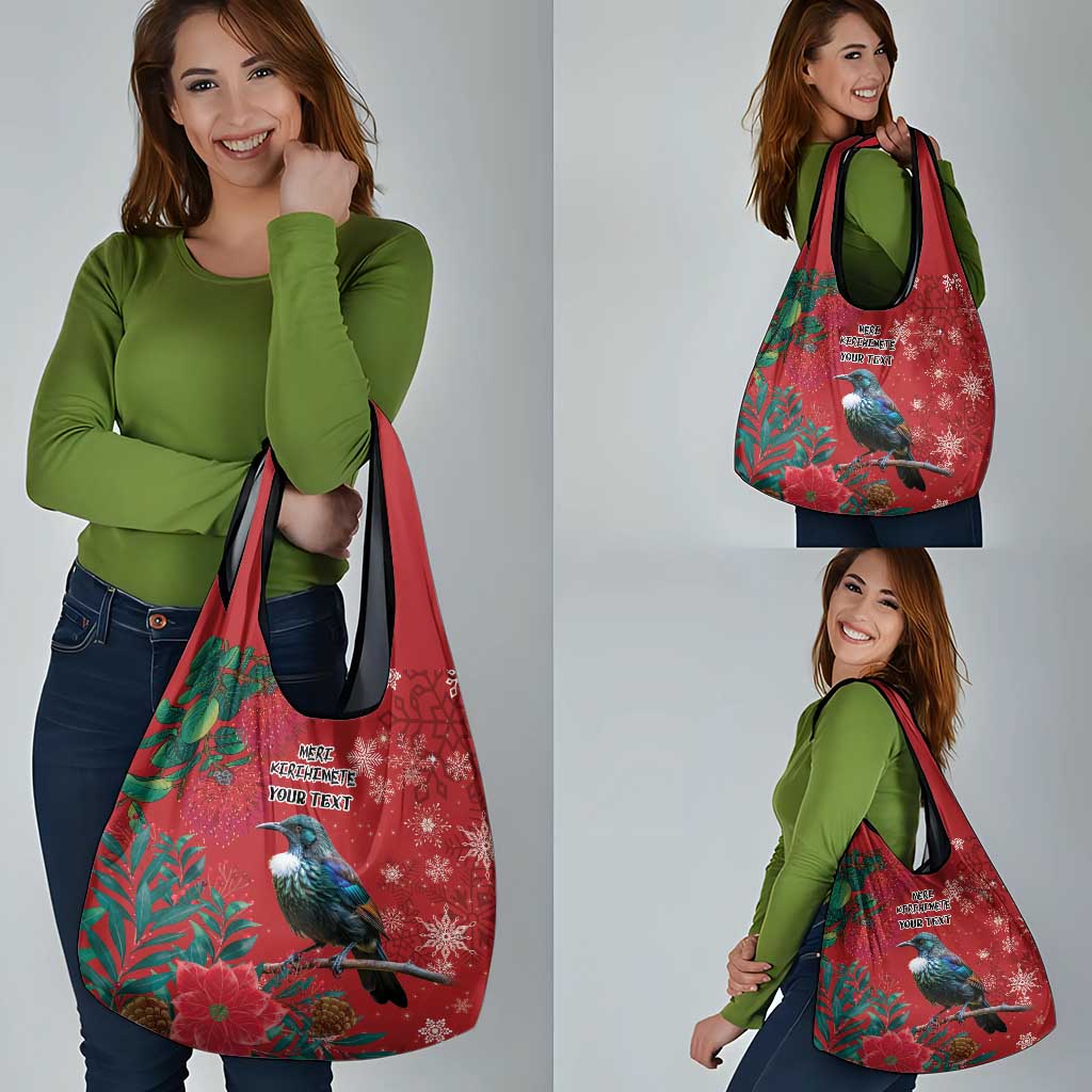 Tui Meri Kirihimete Personalised Grocery Bag Pohutukawa Flowers Red Motif LT9 - Polynesian Pride
