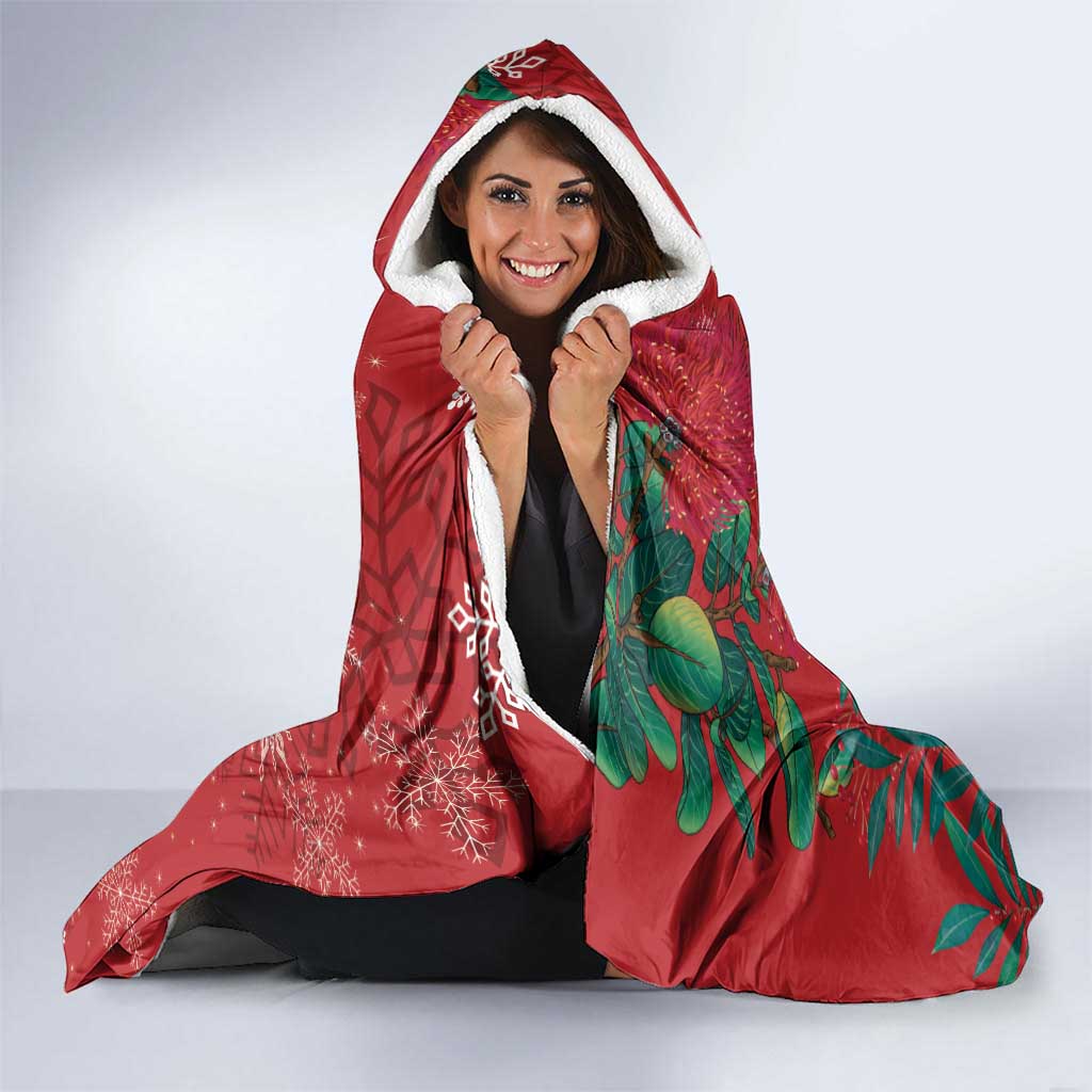 Tui Meri Kirihimete Personalised Hooded Blanket Pohutukawa Flowers Red Motif - Polynesian Pride