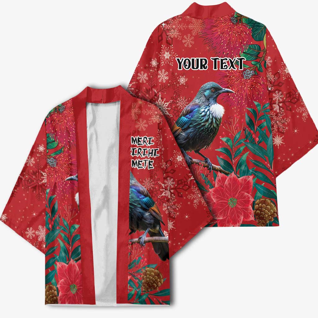 Tui Meri Kirihimete Personalised Kimono Pohutukawa Flowers Red Motif - Polynesian Pride