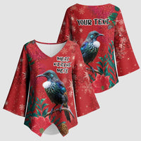 Tui Meri Kirihimete Personalised Kimono Sleeve Blouse Pohutukawa Flowers Red Motif LT9 - Polynesian Pride