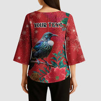 Tui Meri Kirihimete Personalised Kimono Sleeve Blouse Pohutukawa Flowers Red Motif LT9 - Polynesian Pride