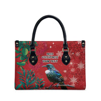 Tui Meri Kirihimete Personalised Leather Bag Pohutukawa Flowers Red Motif - Polynesian Pride