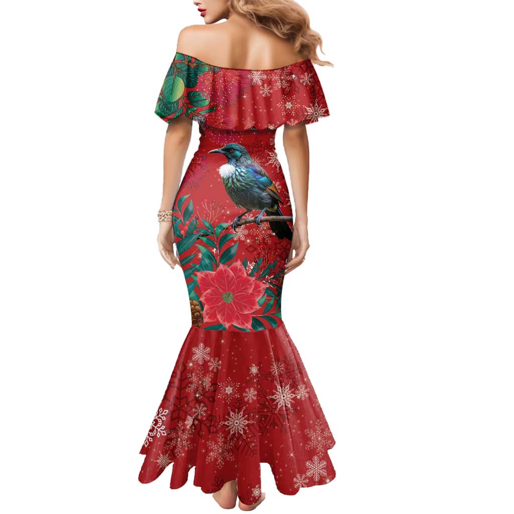 Tui Meri Kirihimete Personalised Mermaid Dress Pohutukawa Flowers Red Motif - Polynesian Pride