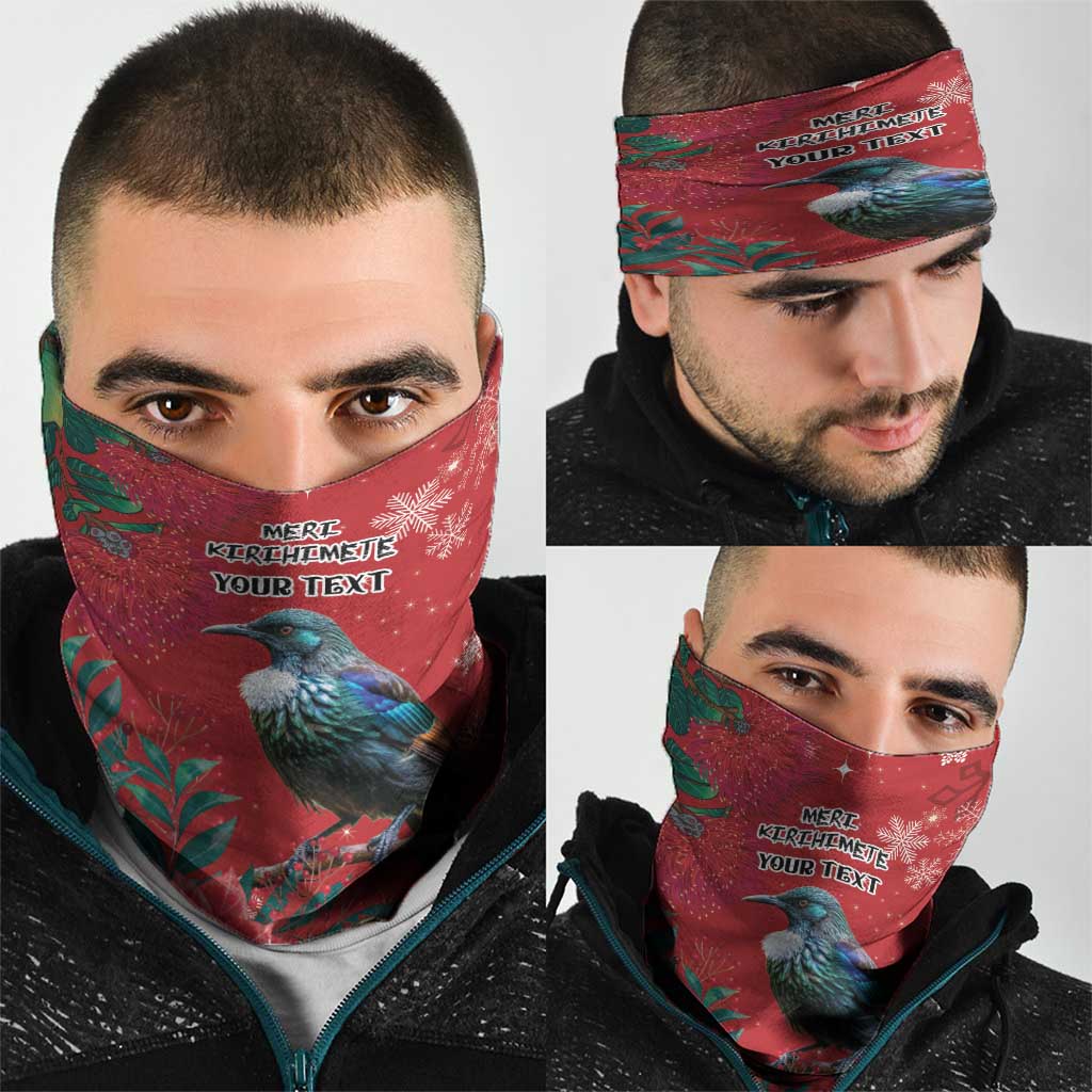 Tui Meri Kirihimete Personalised Neck Gaiter Pohutukawa Flowers Red Motif - Polynesian Pride