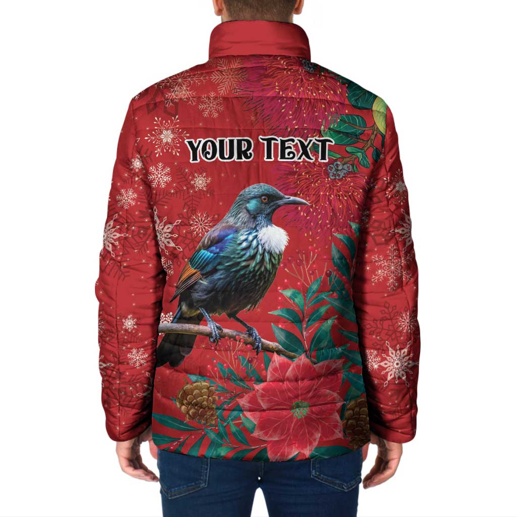 Tui Meri Kirihimete Personalised Padded Jacket Pohutukawa Flowers Red Motif LT9 - Polynesian Pride