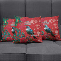 Tui Meri Kirihimete Personalised Pillow Cover Pohutukawa Flowers Red Motif - Polynesian Pride
