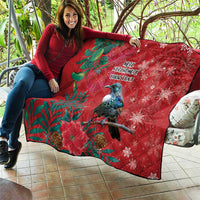 Tui Meri Kirihimete Personalised Quilt Pohutukawa Flowers Red Motif - Polynesian Pride