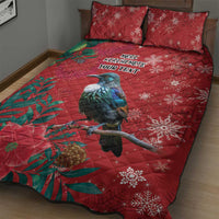 Tui Meri Kirihimete Personalised Quilt Bed Set Pohutukawa Flowers Red Motif - Polynesian Pride