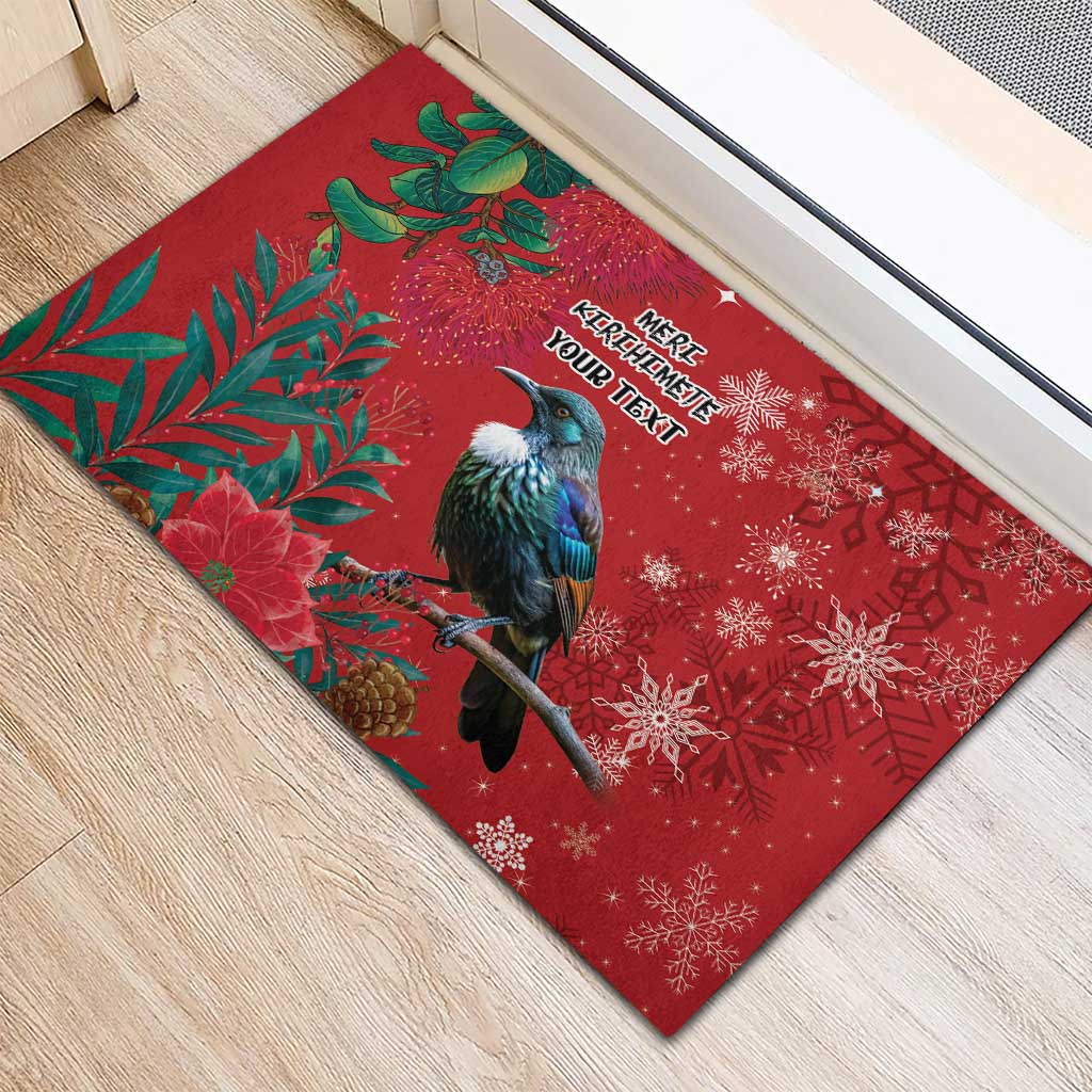 Tui Meri Kirihimete Personalised Rubber Doormat Pohutukawa Flowers Red Motif LT9 - Polynesian Pride