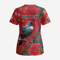 Tui Meri Kirihimete Personalised Scrub Top Pohutukawa Flowers Red Motif LT9 - Polynesian Pride