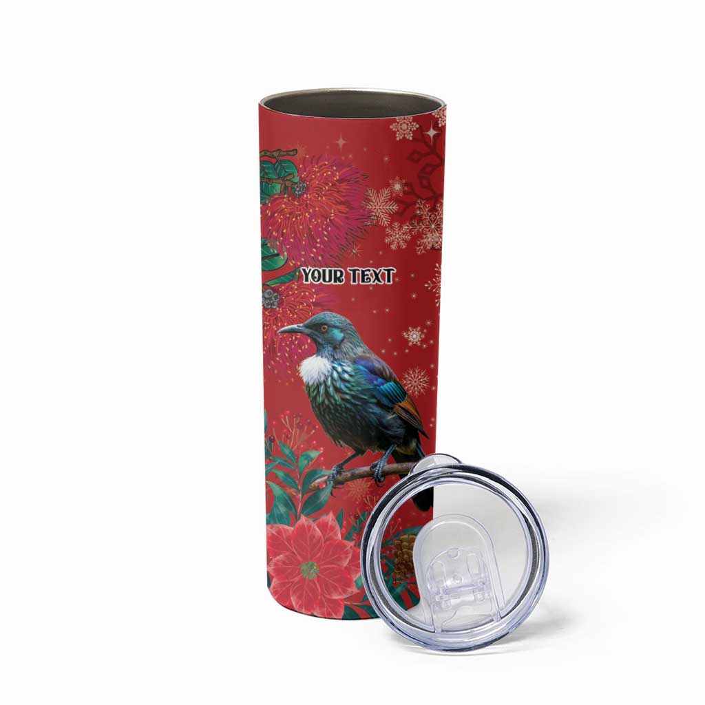 Tui Meri Kirihimete Personalised Skinny Tumbler Pohutukawa Flowers Red Motif - Polynesian Pride