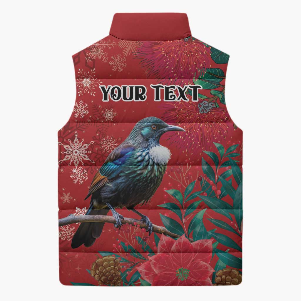 Tui Meri Kirihimete Personalised Sleeveless Puffer Jacket Pohutukawa Flowers Red Motif LT9 - Polynesian Pride