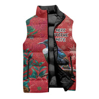 Tui Meri Kirihimete Personalised Sleeveless Puffer Jacket Pohutukawa Flowers Red Motif LT9 - Polynesian Pride