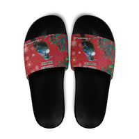 Tui Meri Kirihimete Personalised Slide Sandals Pohutukawa Flowers Red Motif LT9 Red - Polynesian Pride