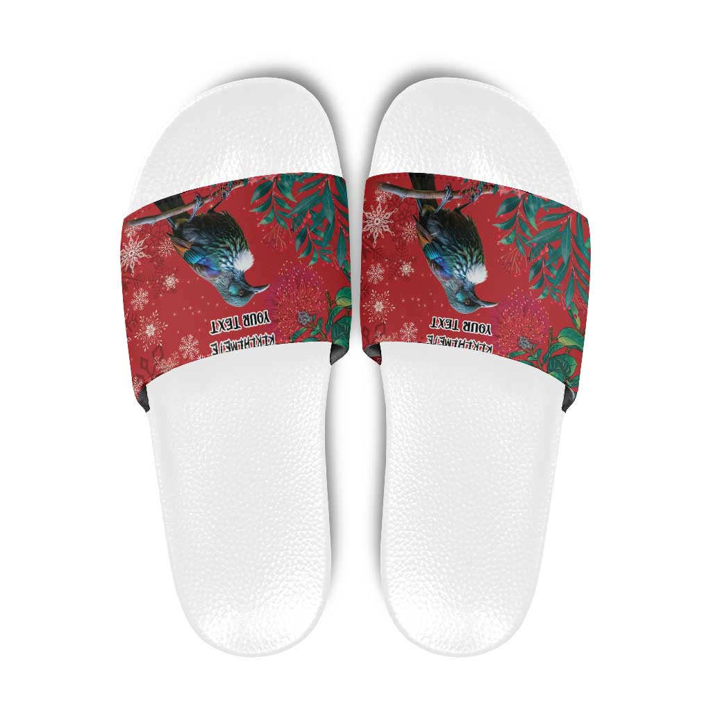 Tui Meri Kirihimete Personalised Slide Sandals Pohutukawa Flowers Red Motif LT9 Red - Polynesian Pride