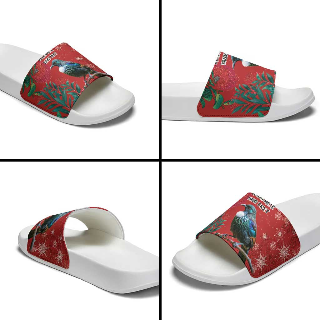 Tui Meri Kirihimete Personalised Slide Sandals Pohutukawa Flowers Red Motif LT9 - Polynesian Pride