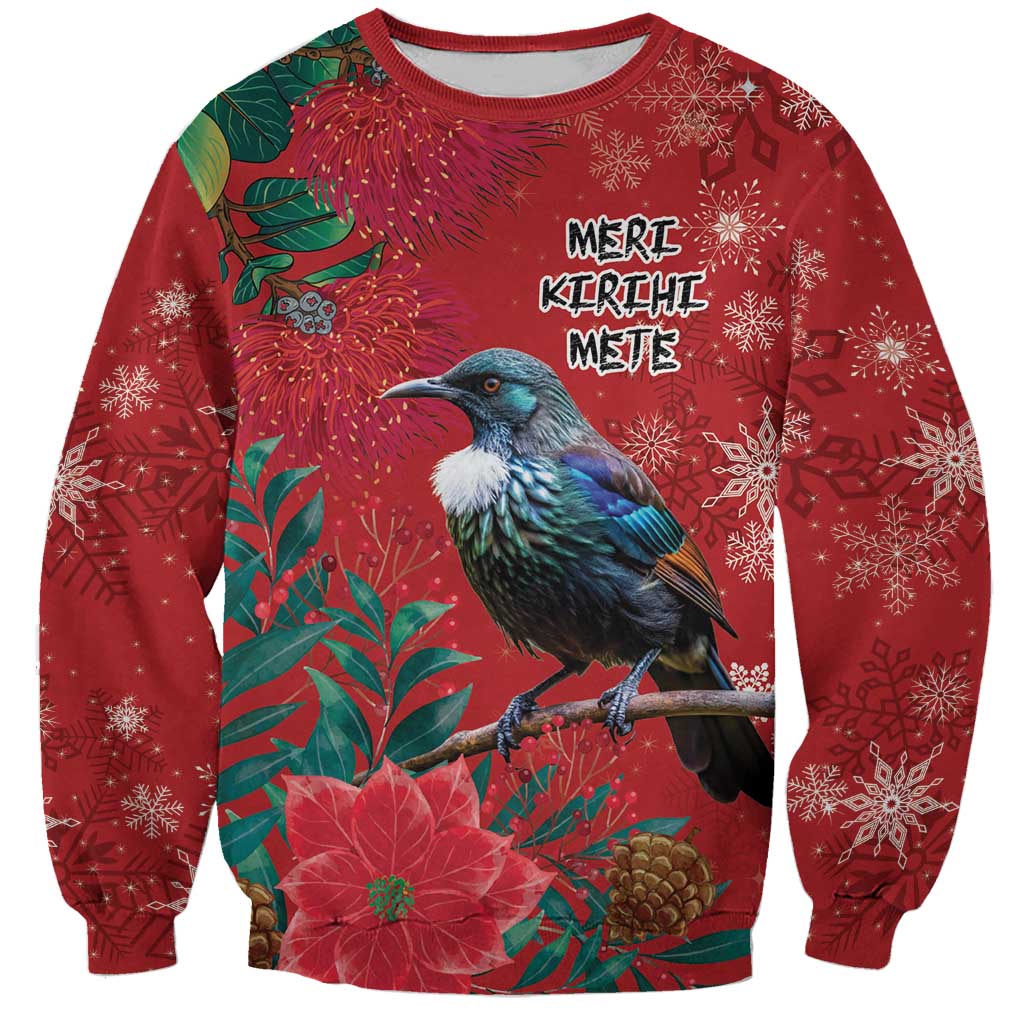 Tui Meri Kirihimete Personalised Sweatshirt Pohutukawa Flowers Red Motif LT9 Unisex Red - Polynesian Pride