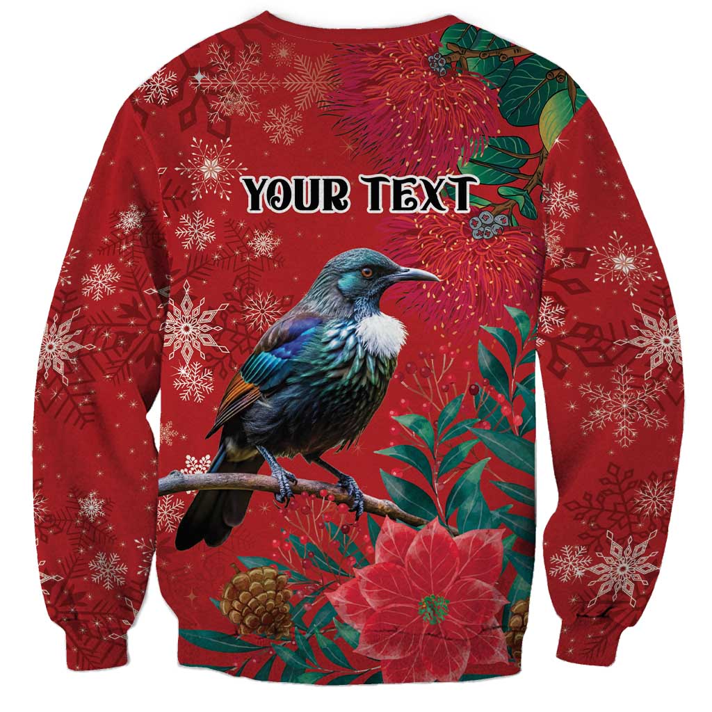 Tui Meri Kirihimete Personalised Sweatshirt Pohutukawa Flowers Red Motif LT9 - Polynesian Pride